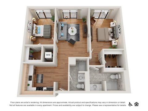 Floor plan for 2 beds, 2 baths, 900 sqft